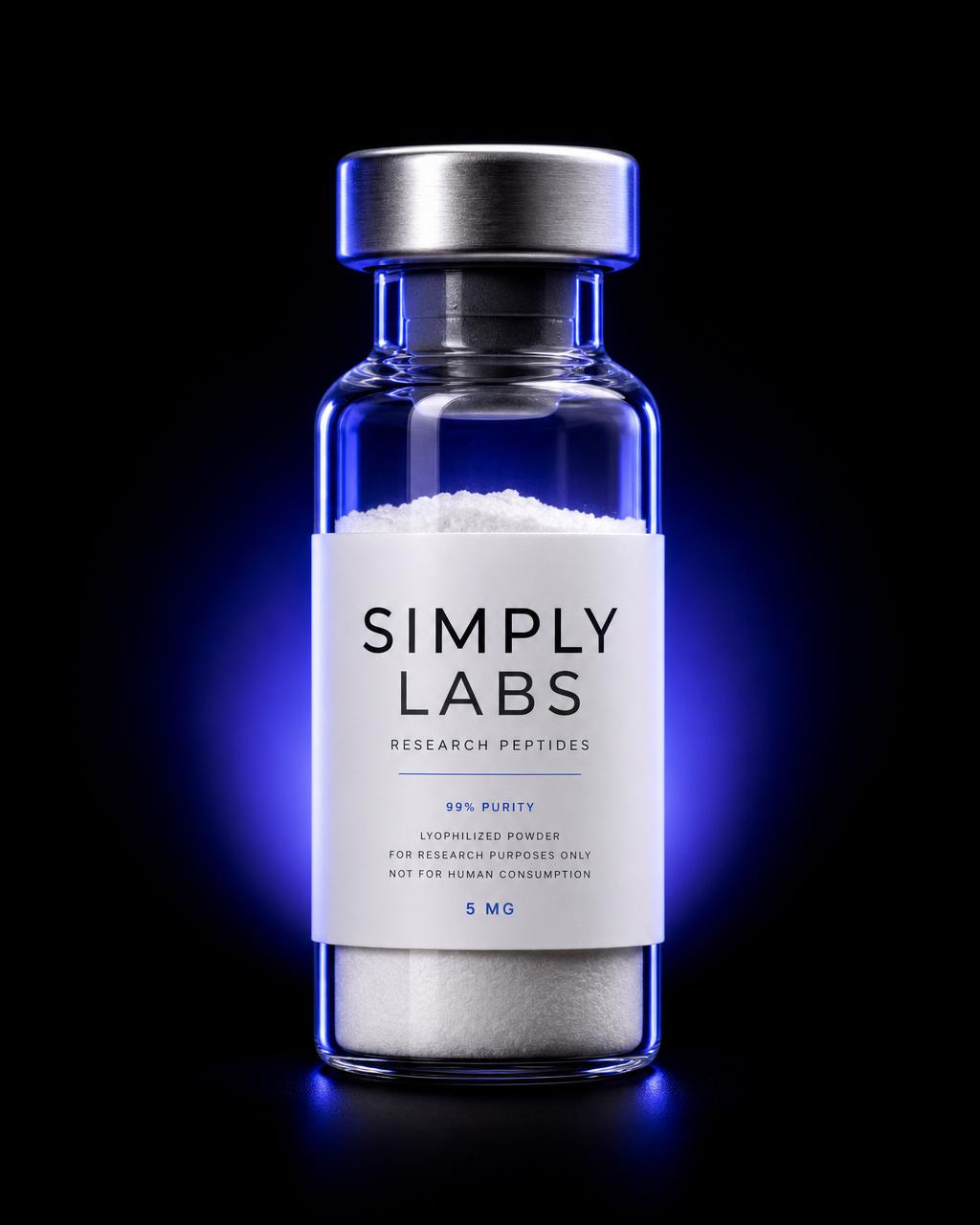 Large SimplyLabs research peptide vial with silver crimp cap